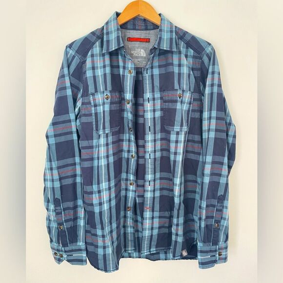 The North Face Shirt Mens Blue Plaid Long Sleeve Button Up Casual Size Small - Picture 1 of 9